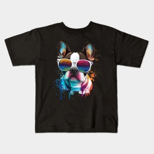 Colourful cool French Bulldog (pug) dog with sunglasses. Kids T-Shirt